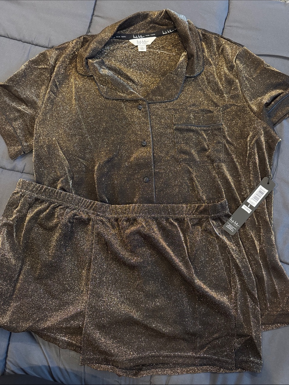 Nicole Miller Metallic Black & Gold Glitter/Shimmer Pajama Set